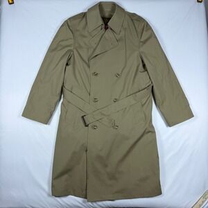 Gleneagles Trench Coat Mens 36R Double Breasted Belted Faux Fur Lined Vintage